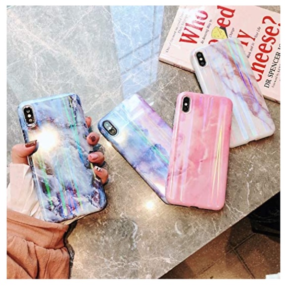 iPhone XR Case - Holographic Marble Case with Iridescent PopSocket - Picture 4 of 11